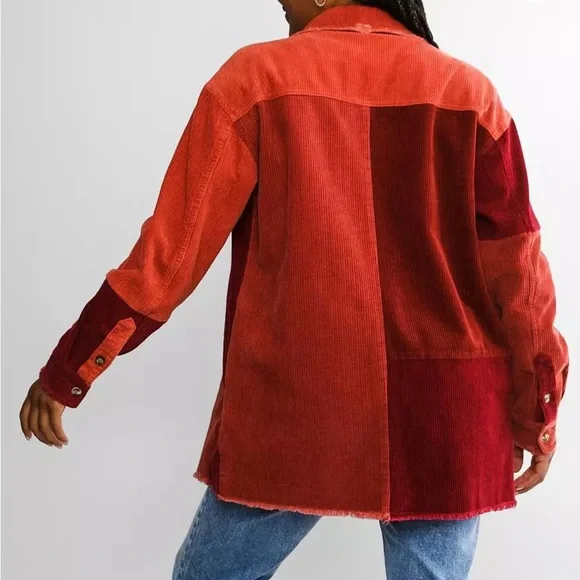 Oli & Hali Buckle Orange Red Corduroy Shacket Shirt Jacket Grunge Oversized XL - Picture 7 of 11